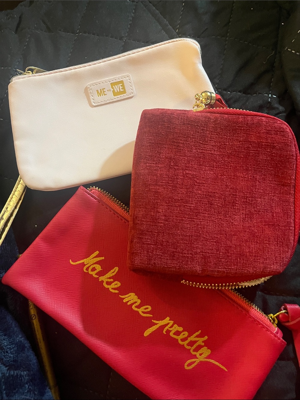 Me to We makeup bag, Velvet Jewelry Pouch deep pink Make me Pretty Pouch C57